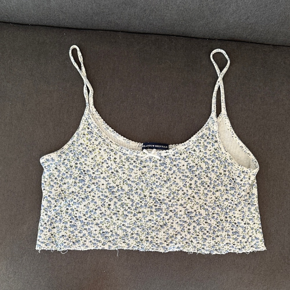 Brandy Melville Blue and White Knit Crop Top